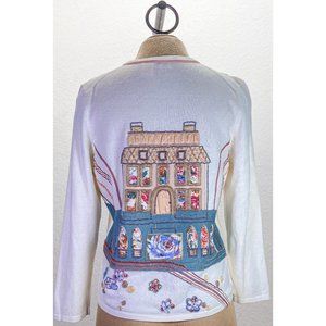 Vintage Beaded Crew Neck Button-Up Floral Long Sleeve Light Weight Cardigan